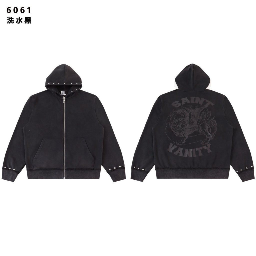 SAINT Washed Animal Graphic Zip Hoodie & Shorts Set